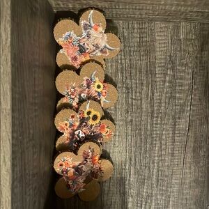 Floral Cow Cork Coasters Set